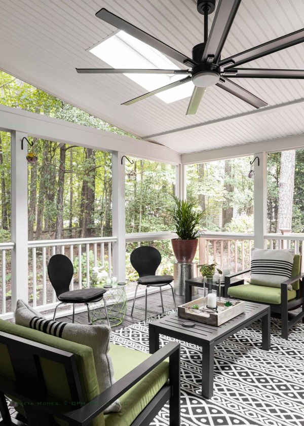 renovated porch with modern railing protective panels and improved outdoor usability