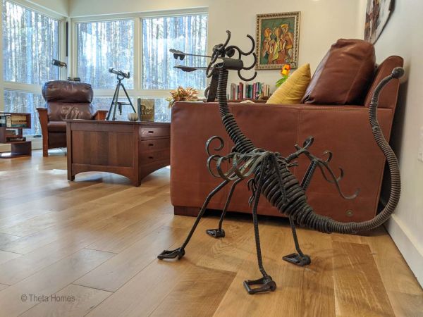 Evening exterior with accent lighting features